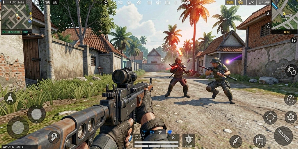 Tampilan gameplay seru dalam API288 yang menunjukkan aksi pertempuran TPS.