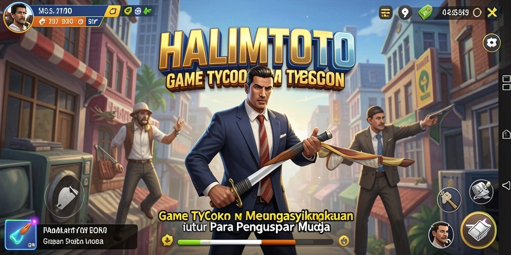 Tangkapan layar utama gameplay HALIMTOTO menampilkan dinamika mengelola bisnis Tycoon.