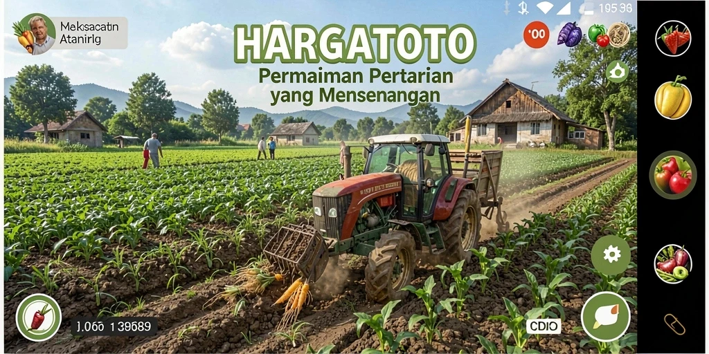Tampilan gameplay HARGATOTO yang menghadirkan suasana pertanian.